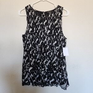 Halogen women sleeveless black white abstract top blouse sz Small NWT lined work